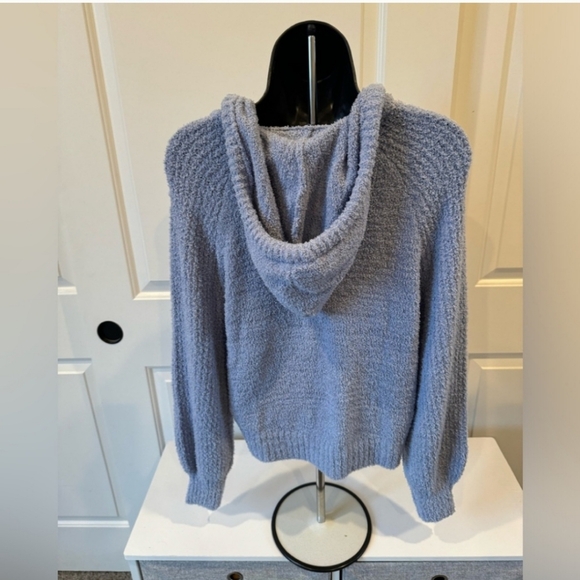 So Blue Soft Fuzzy Hooded V-Neck Sweater.Size Small NWT - Picture 2 of 4